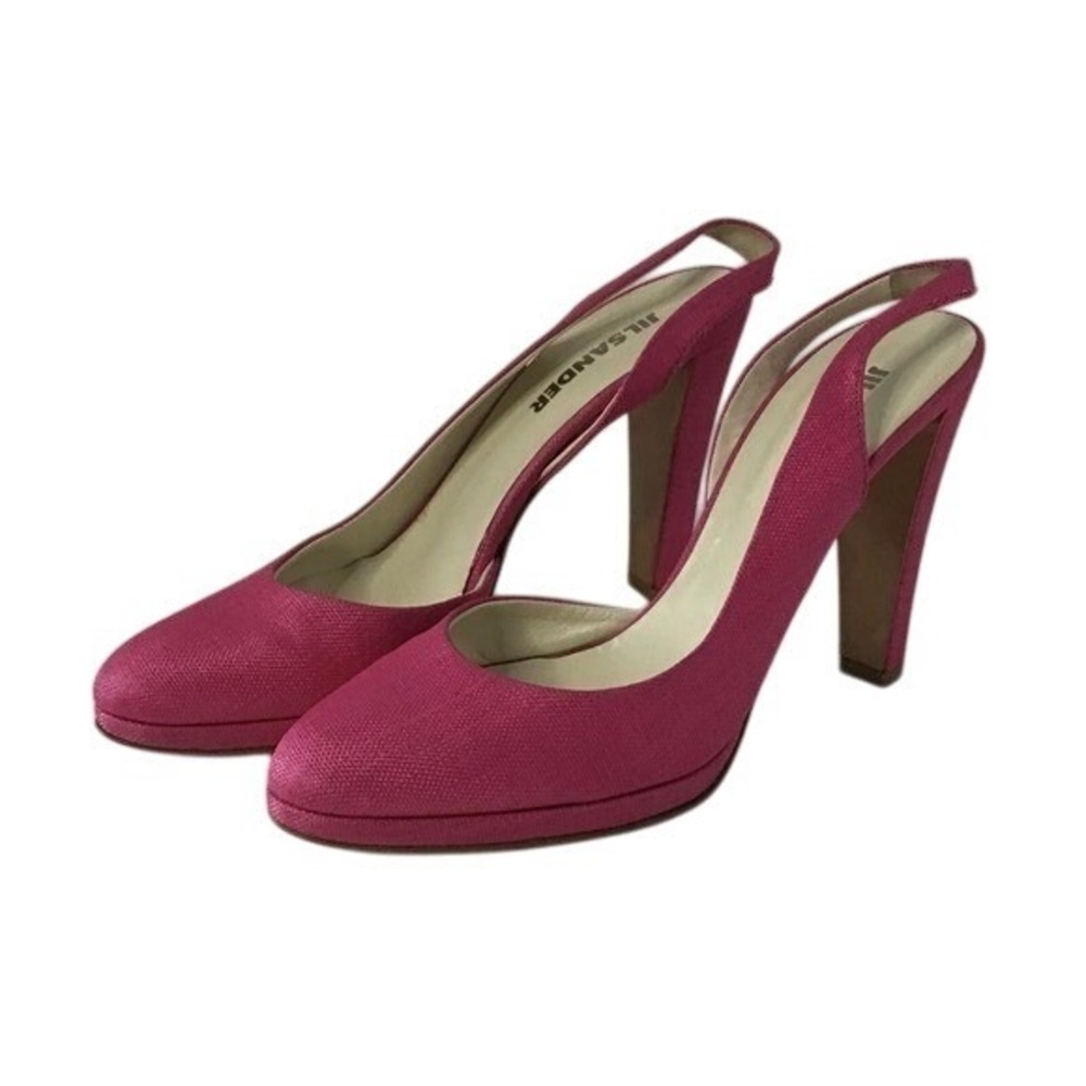 Jil Sander Pink Textured Fabric Slingback Block Heel Pumps Made in Italy Size 40